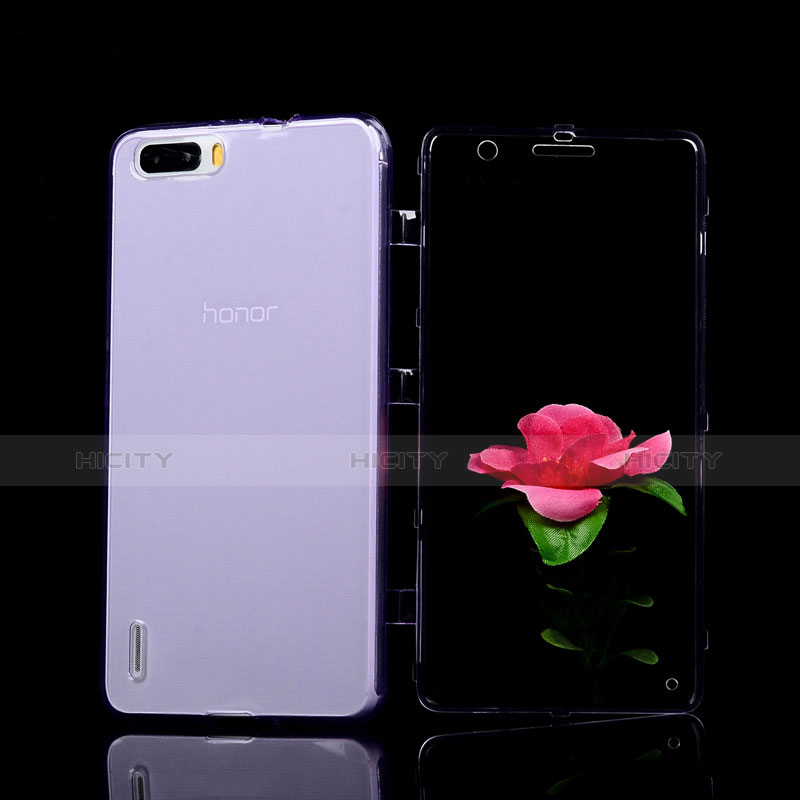Silikon Hülle Handyhülle Flip Schutzhülle Durchsichtig Transparent für Huawei Honor 6 Plus Violett groß