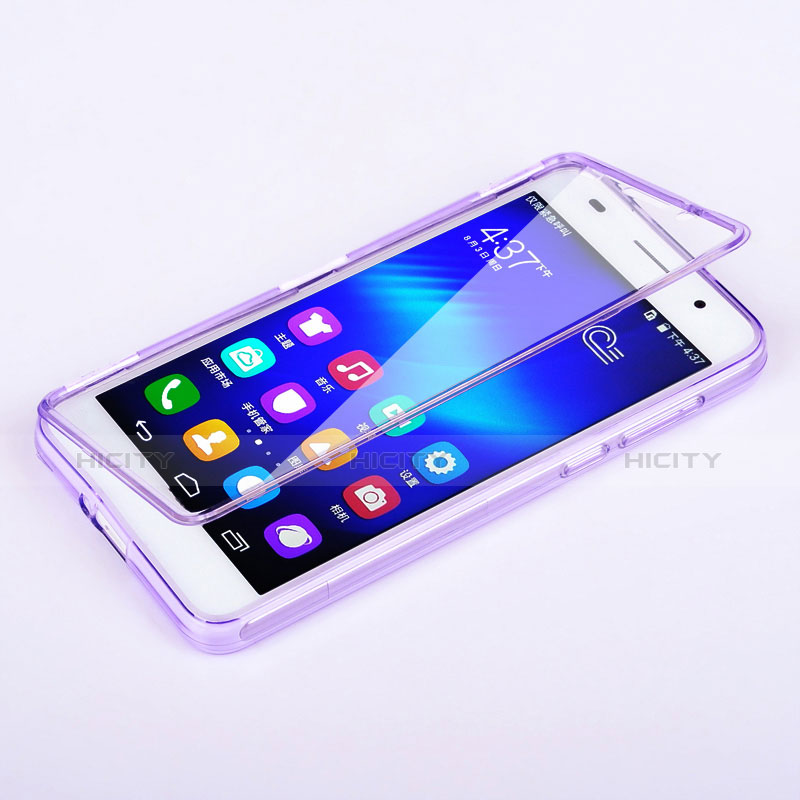 Silikon Hülle Handyhülle Flip Schutzhülle Durchsichtig Transparent für Huawei Honor 6 Violett Plus