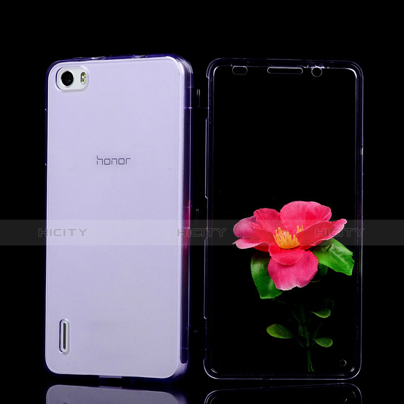 Silikon Hülle Handyhülle Flip Schutzhülle Durchsichtig Transparent für Huawei Honor 6 Violett groß