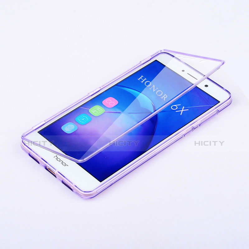 Silikon Hülle Handyhülle Flip Schutzhülle Durchsichtig Transparent für Huawei Honor 6X Pro Violett Plus