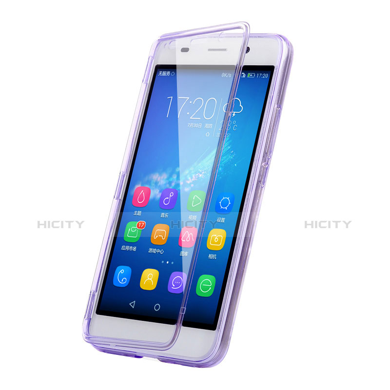 Silikon Hülle Handyhülle Flip Schutzhülle Durchsichtig Transparent für Huawei Y6 Violett Plus