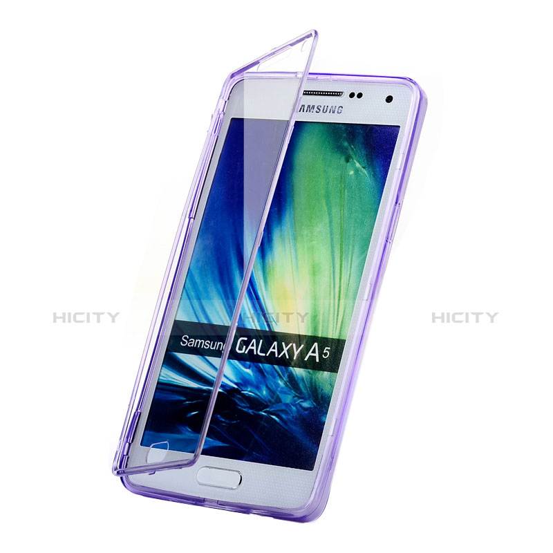 Silikon Hülle Handyhülle Flip Schutzhülle Durchsichtig Transparent für Samsung Galaxy A5 Duos SM-500F Violett Plus