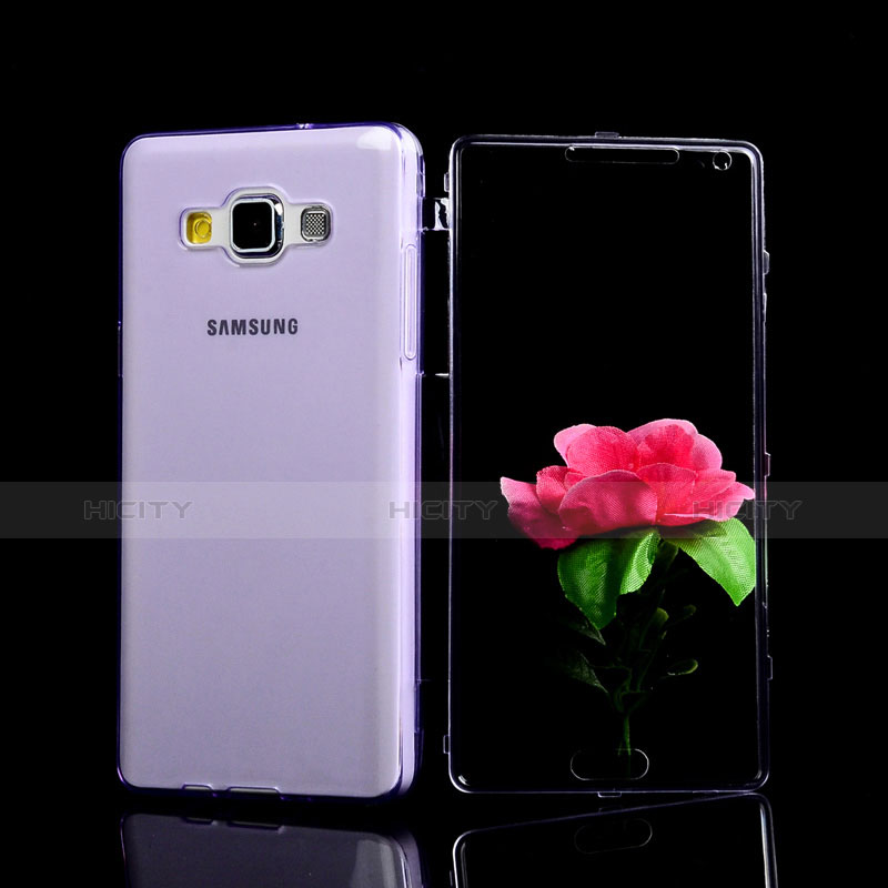 Silikon Hülle Handyhülle Flip Schutzhülle Durchsichtig Transparent für Samsung Galaxy A5 Duos SM-500F Violett groß