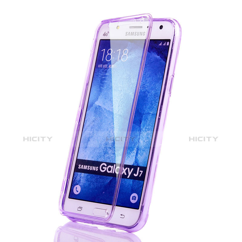 Silikon Hülle Handyhülle Flip Schutzhülle Durchsichtig Transparent für Samsung Galaxy J7 SM-J700F J700H Violett