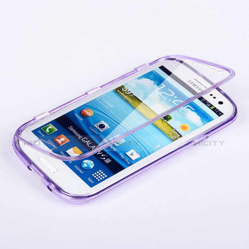 Silikon Hülle Handyhülle Flip Schutzhülle Durchsichtig Transparent für Samsung Galaxy S3 i9300 Violett Plus