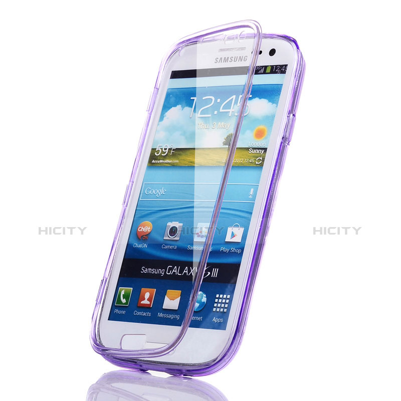 Silikon Hülle Handyhülle Flip Schutzhülle Durchsichtig Transparent für Samsung Galaxy S3 i9300 Violett groß