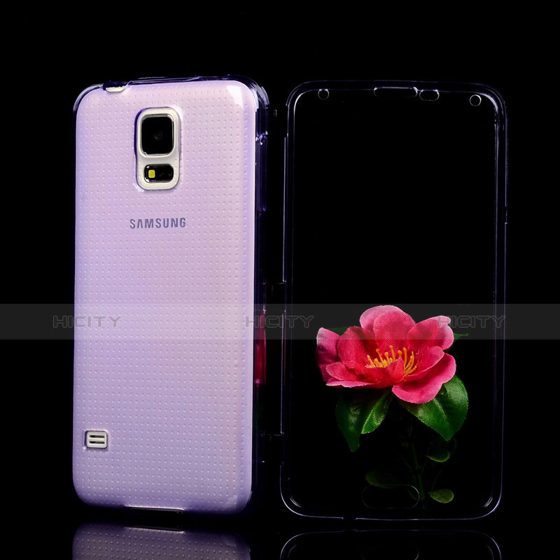Silikon Hülle Handyhülle Flip Schutzhülle Durchsichtig Transparent für Samsung Galaxy S5 G900F G903F Violett