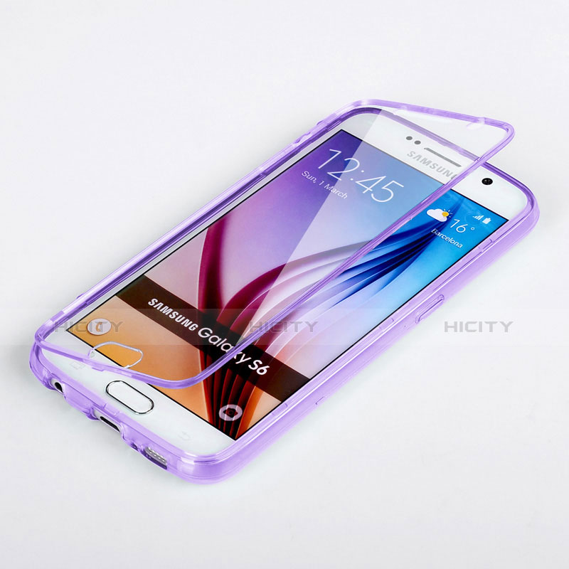 Silikon Hülle Handyhülle Flip Schutzhülle Durchsichtig Transparent für Samsung Galaxy S6 Duos SM-G920F G9200 Violett Plus