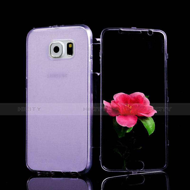 Silikon Hülle Handyhülle Flip Schutzhülle Durchsichtig Transparent für Samsung Galaxy S6 Duos SM-G920F G9200 Violett