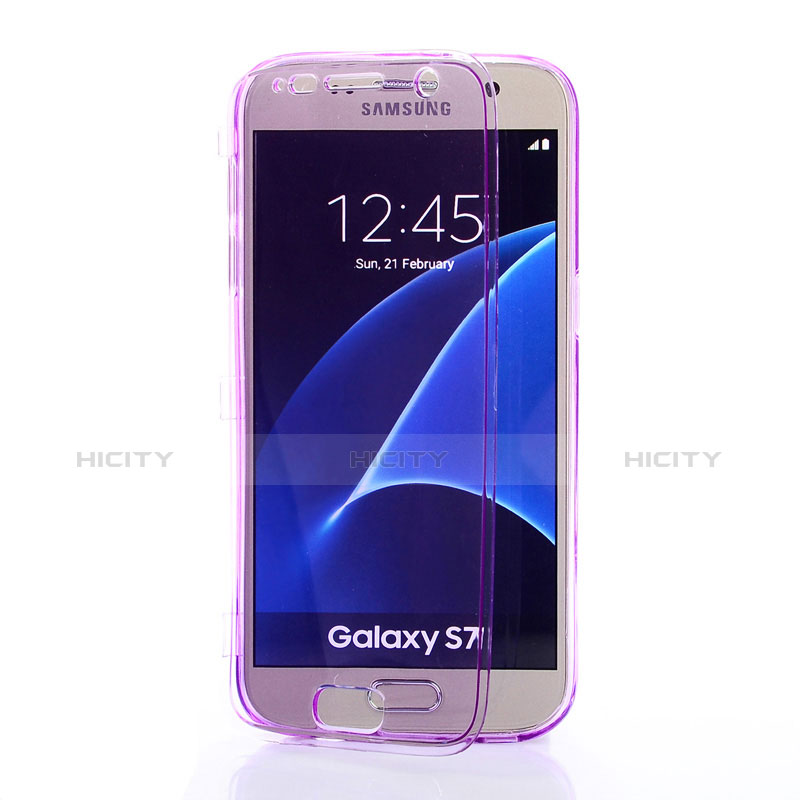 Silikon Hülle Handyhülle Flip Schutzhülle Durchsichtig Transparent für Samsung Galaxy S7 G930F G930FD Violett