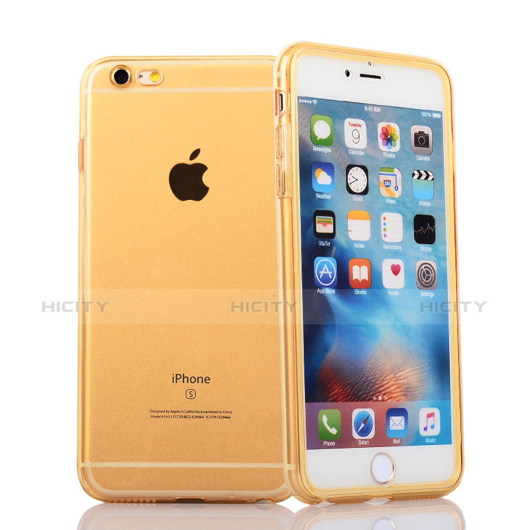 Silikon Hülle Handyhülle Flip Tasche Durchsichtig Transparent für Apple iPhone 6S Plus Gold groß