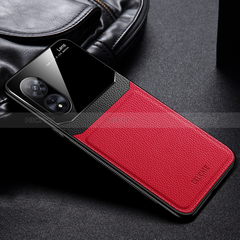 Silikon Hülle Handyhülle Gummi Schutzhülle Flexible Leder Tasche FL1 für Oppo A58 5G Rot