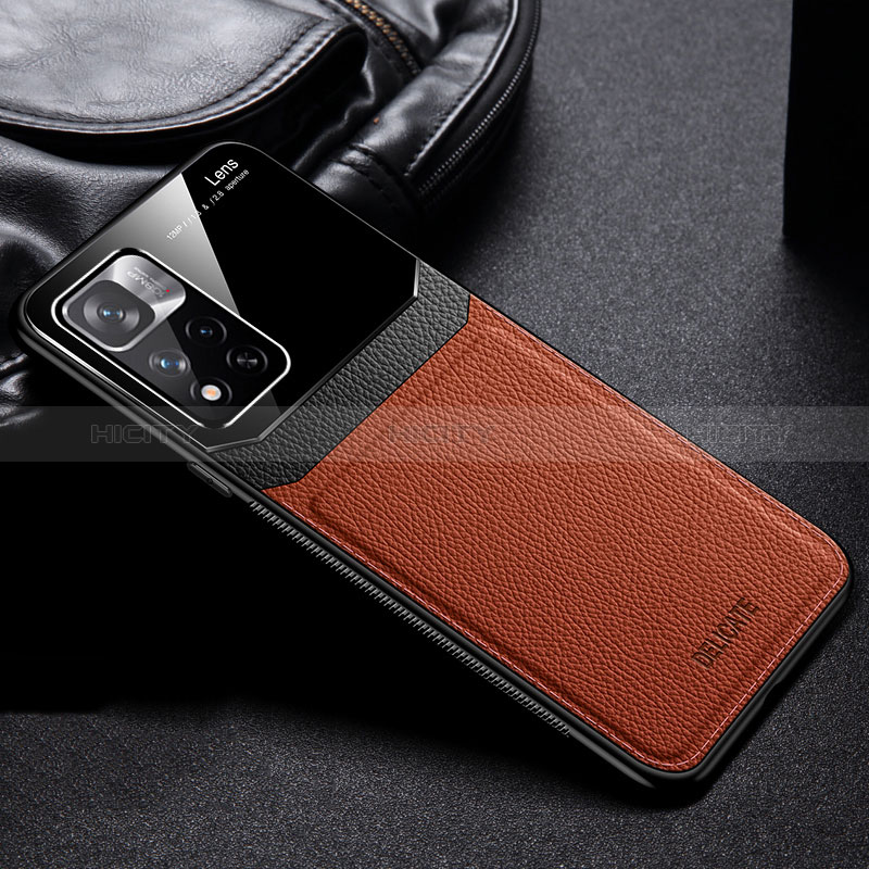 Silikon Hülle Handyhülle Gummi Schutzhülle Flexible Leder Tasche FL1 für Xiaomi Redmi Note 11 5G Braun Plus