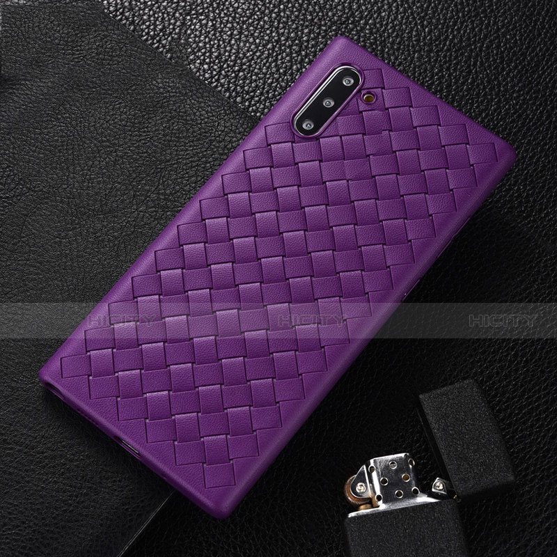 Silikon Hülle Handyhülle Gummi Schutzhülle Flexible Leder Tasche H01 für Samsung Galaxy Note 10 5G Violett Plus
