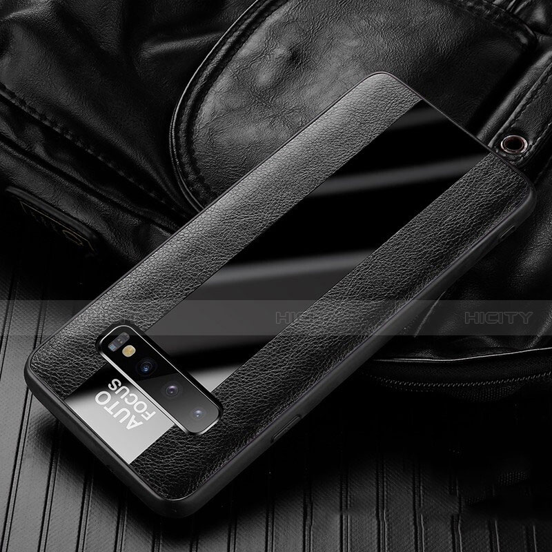 Silikon Hülle Handyhülle Gummi Schutzhülle Flexible Leder Tasche H01 für Samsung Galaxy S10 Plus Schwarz
