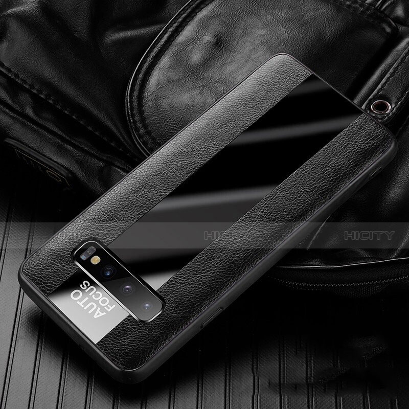 Silikon Hülle Handyhülle Gummi Schutzhülle Flexible Leder Tasche H01 für Samsung Galaxy S10 Schwarz Plus