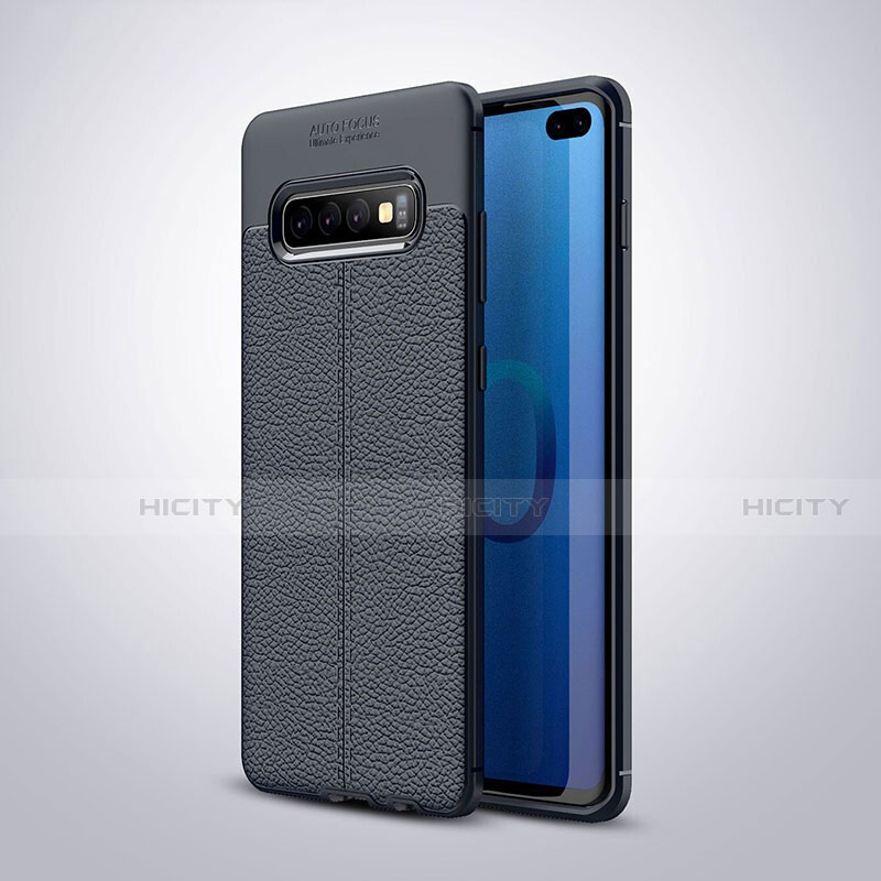 Silikon Hülle Handyhülle Gummi Schutzhülle Flexible Leder Tasche H02 für Samsung Galaxy S10 Plus Blau Plus