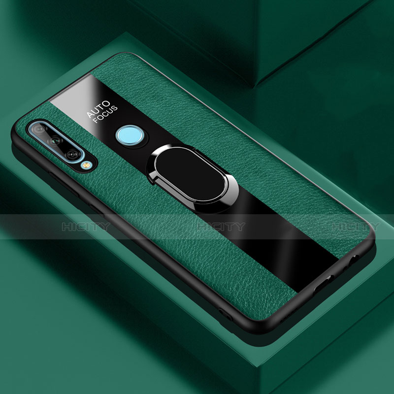 Silikon Hülle Handyhülle Gummi Schutzhülle Flexible Leder Tasche mit Magnetisch Fingerring Ständer für Huawei Enjoy 10 Plus