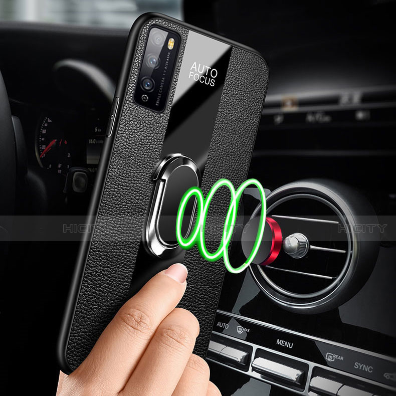 Silikon Hülle Handyhülle Gummi Schutzhülle Flexible Leder Tasche mit Magnetisch Fingerring Ständer für Huawei Enjoy Z 5G groß