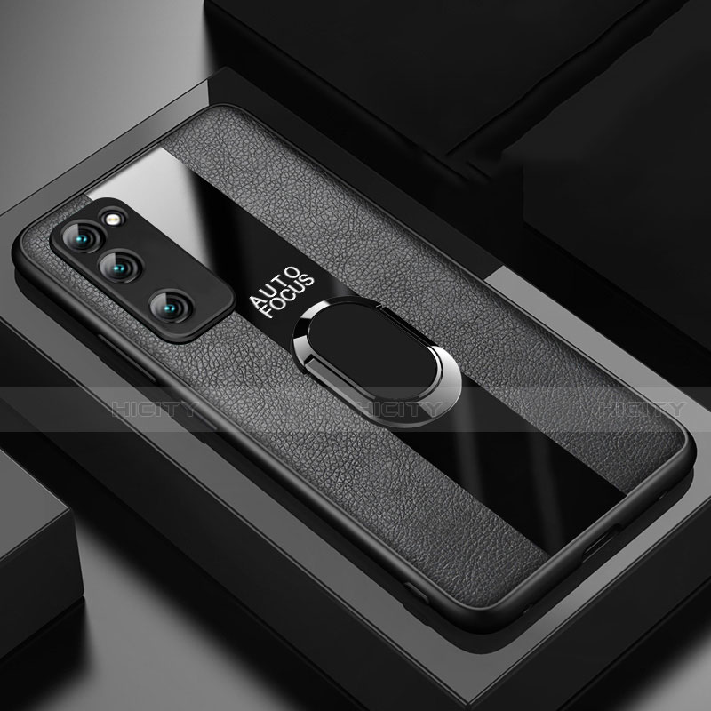 Silikon Hülle Handyhülle Gummi Schutzhülle Flexible Leder Tasche mit Magnetisch Fingerring Ständer für Huawei Honor 30 Lite 5G groß