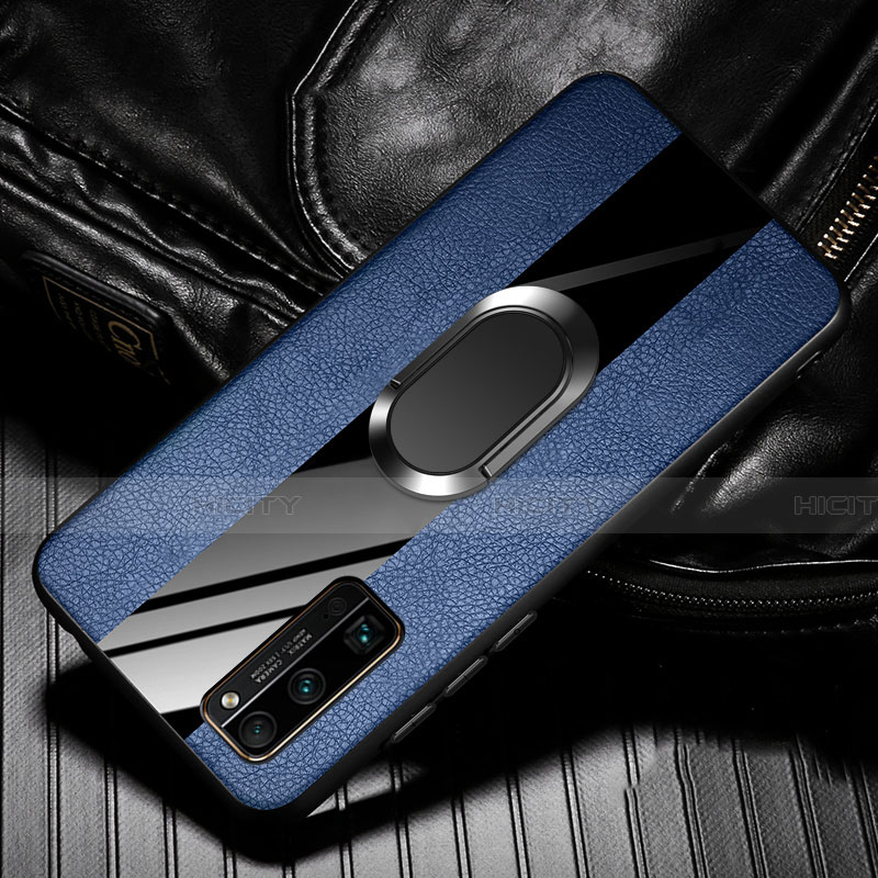 Silikon Hülle Handyhülle Gummi Schutzhülle Flexible Leder Tasche mit Magnetisch Fingerring Ständer für Huawei Honor 30 Pro