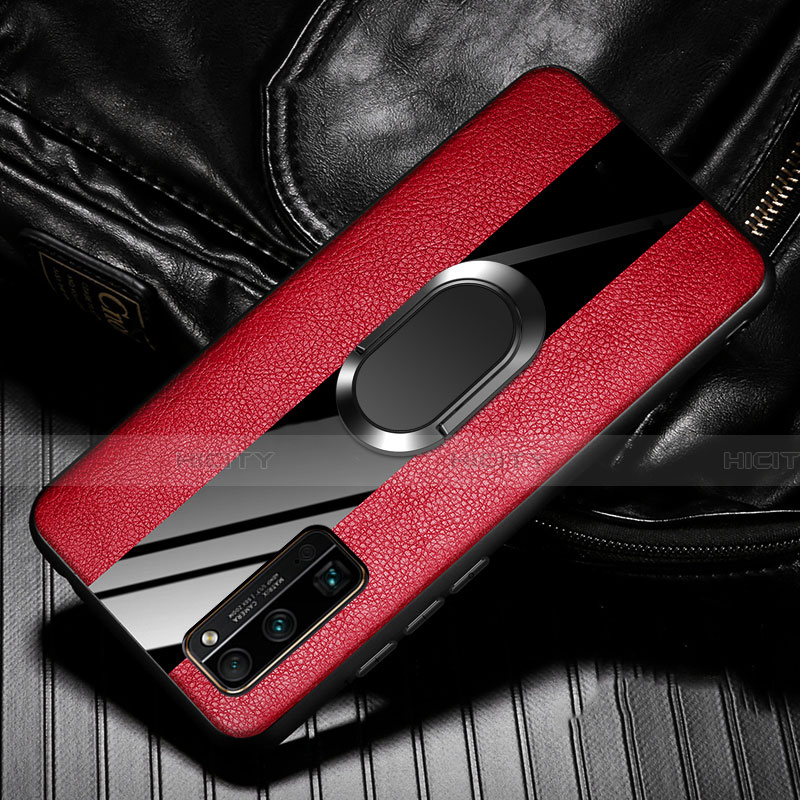 Silikon Hülle Handyhülle Gummi Schutzhülle Flexible Leder Tasche mit Magnetisch Fingerring Ständer für Huawei Honor 30 Pro+ Plus