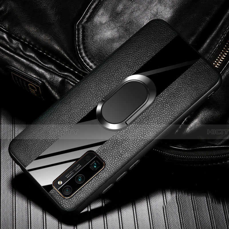 Silikon Hülle Handyhülle Gummi Schutzhülle Flexible Leder Tasche mit Magnetisch Fingerring Ständer für Huawei Honor 30 Pro+ Plus