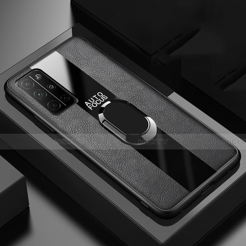 Silikon Hülle Handyhülle Gummi Schutzhülle Flexible Leder Tasche mit Magnetisch Fingerring Ständer für Huawei Honor 30S groß