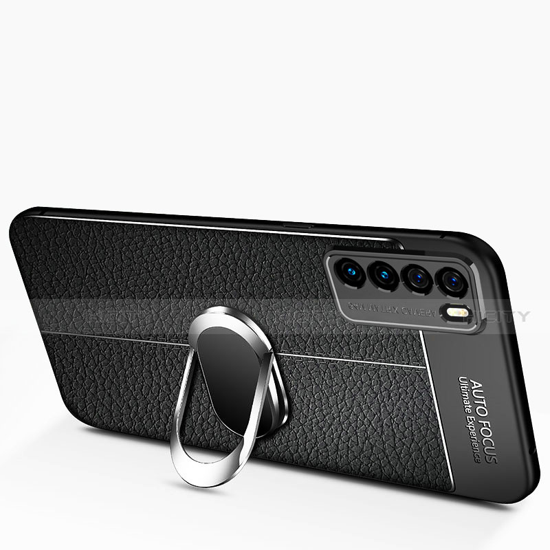 Silikon Hülle Handyhülle Gummi Schutzhülle Flexible Leder Tasche mit Magnetisch Fingerring Ständer für Huawei Honor Play4 5G