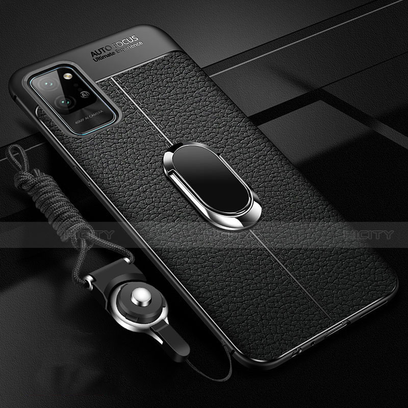 Silikon Hülle Handyhülle Gummi Schutzhülle Flexible Leder Tasche mit Magnetisch Fingerring Ständer für Huawei Honor Play4 Pro 5G