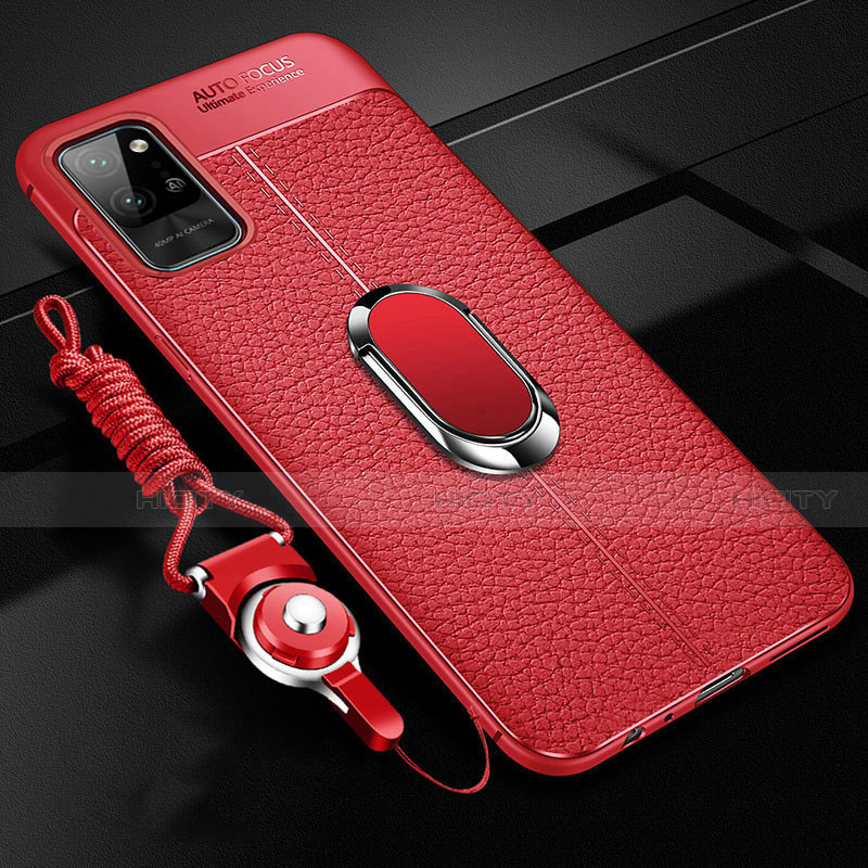 Silikon Hülle Handyhülle Gummi Schutzhülle Flexible Leder Tasche mit Magnetisch Fingerring Ständer für Huawei Honor Play4 Pro 5G