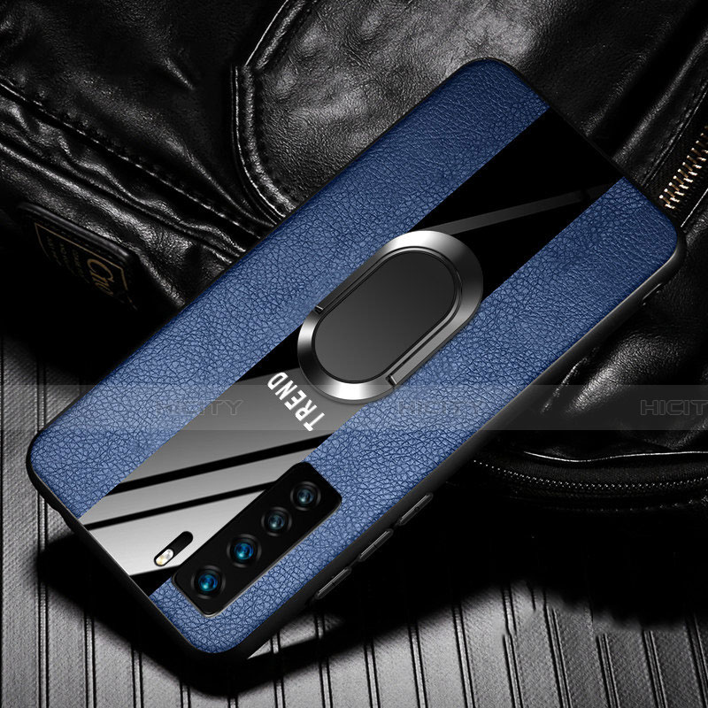 Silikon Hülle Handyhülle Gummi Schutzhülle Flexible Leder Tasche mit Magnetisch Fingerring Ständer für Huawei Nova 7 SE 5G