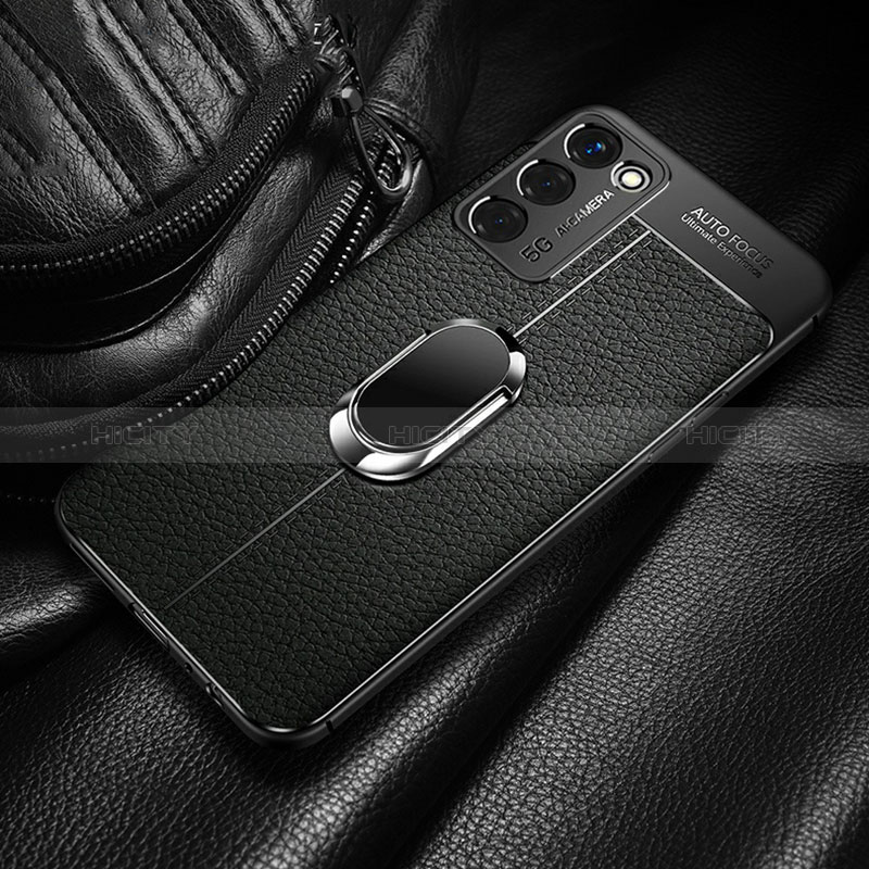 Silikon Hülle Handyhülle Gummi Schutzhülle Flexible Leder Tasche mit Magnetisch Fingerring Ständer für Oppo A56 5G