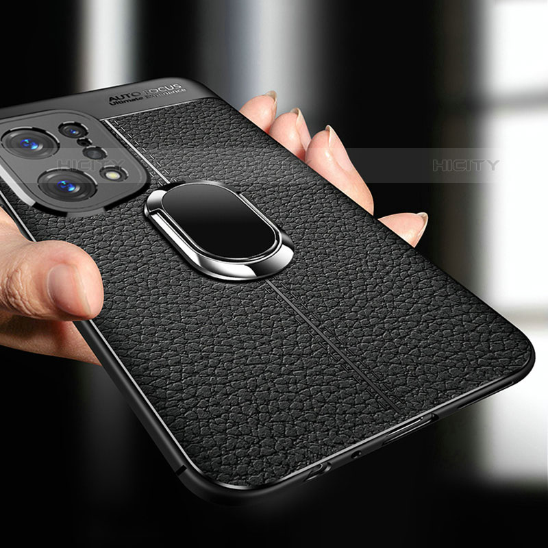 Silikon Hülle Handyhülle Gummi Schutzhülle Flexible Leder Tasche mit Magnetisch Fingerring Ständer für Oppo Find X5 Pro 5G