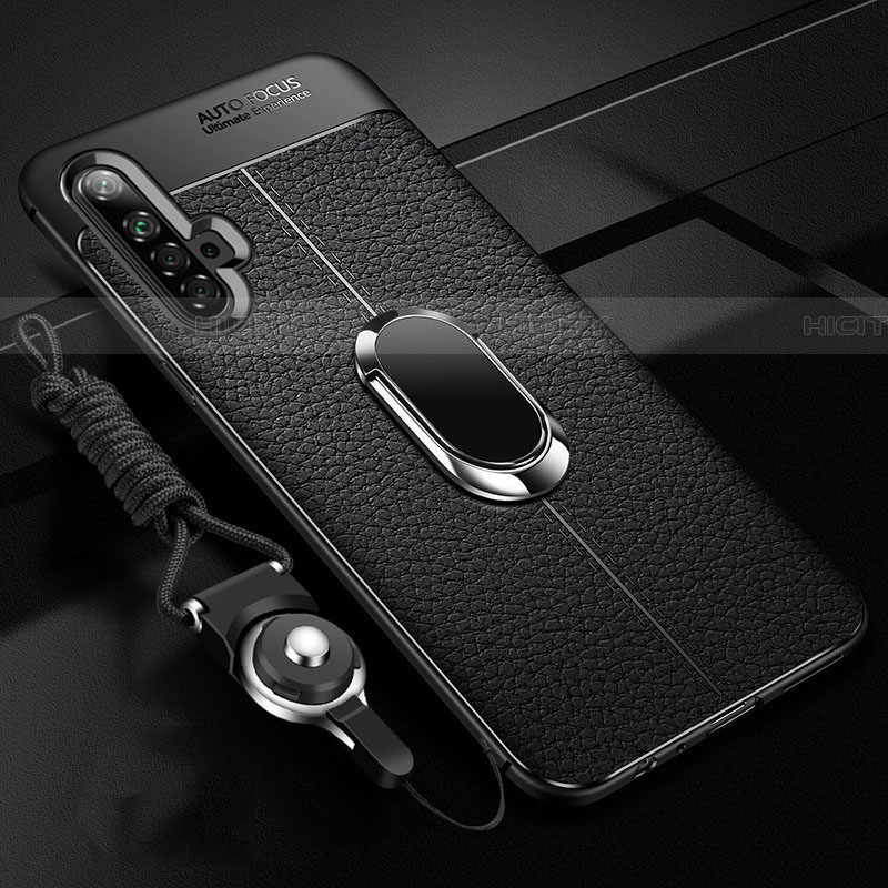 Silikon Hülle Handyhülle Gummi Schutzhülle Flexible Leder Tasche mit Magnetisch Fingerring Ständer für Realme X50 5G groß