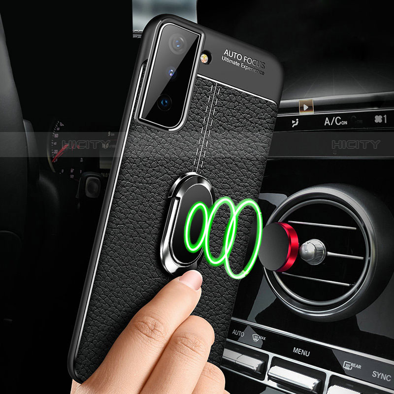 Silikon Hülle Handyhülle Gummi Schutzhülle Flexible Leder Tasche mit Magnetisch Fingerring Ständer für Samsung Galaxy S22 5G