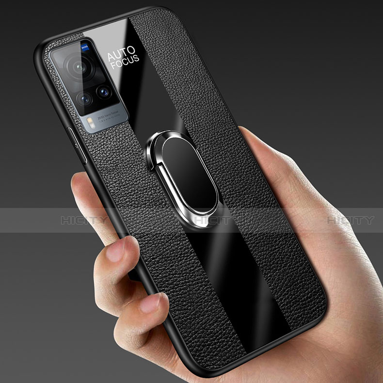 Silikon Hülle Handyhülle Gummi Schutzhülle Flexible Leder Tasche mit Magnetisch Fingerring Ständer für Vivo X60T 5G