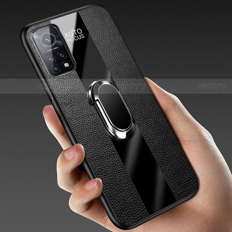 Silikon Hülle Handyhülle Gummi Schutzhülle Flexible Leder Tasche mit Magnetisch Fingerring Ständer für Xiaomi Mi 10T Pro 5G