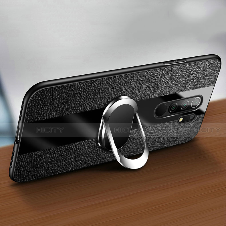 Silikon Hülle Handyhülle Gummi Schutzhülle Flexible Leder Tasche mit Magnetisch Fingerring Ständer für Xiaomi Redmi 9 groß