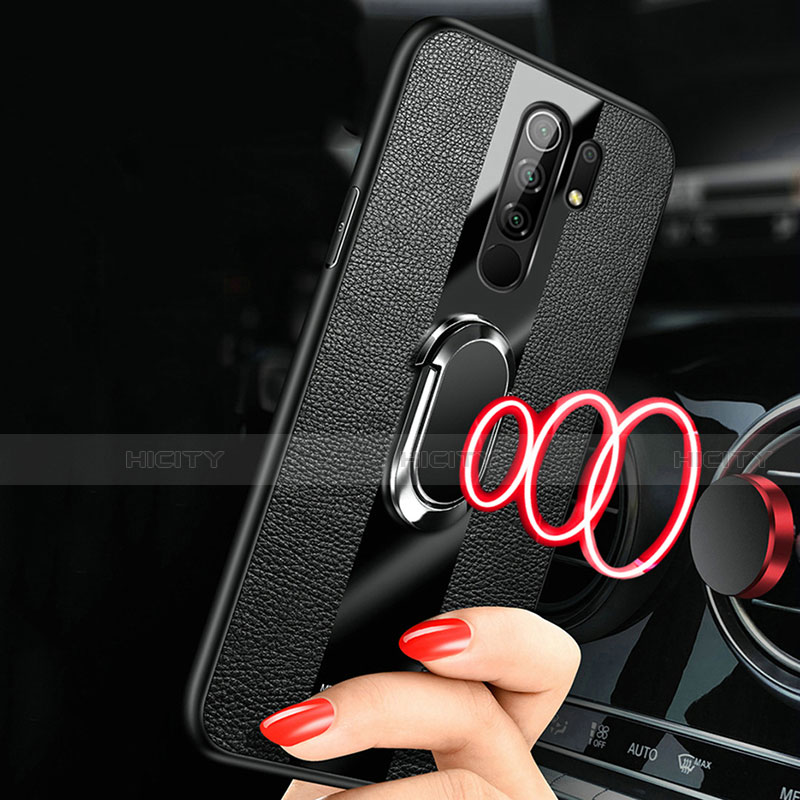 Silikon Hülle Handyhülle Gummi Schutzhülle Flexible Leder Tasche mit Magnetisch Fingerring Ständer für Xiaomi Redmi 9 Prime India