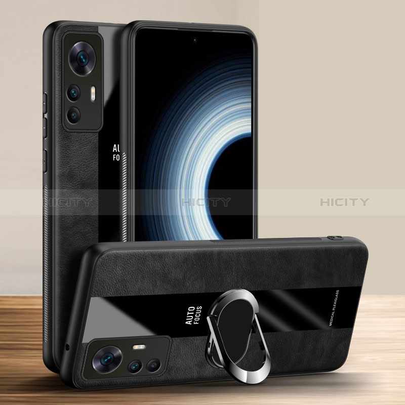 Silikon Hülle Handyhülle Gummi Schutzhülle Flexible Leder Tasche mit Magnetisch Fingerring Ständer PB1 für Xiaomi Mi 12T Pro 5G Schwarz