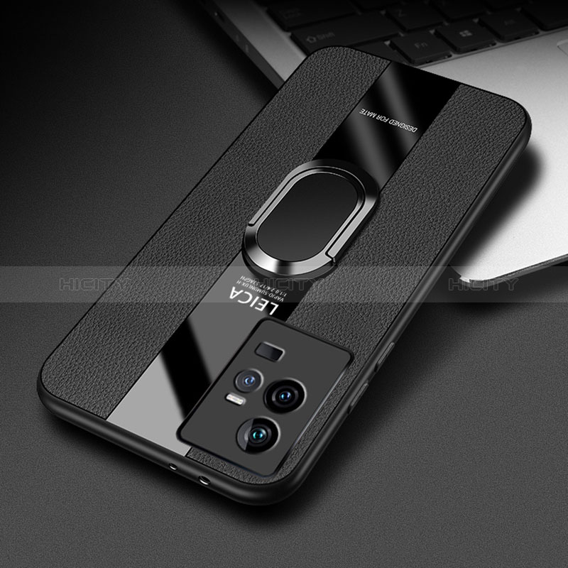 Silikon Hülle Handyhülle Gummi Schutzhülle Flexible Leder Tasche mit Magnetisch Fingerring Ständer PB2 für Vivo iQOO 11 Pro 5G