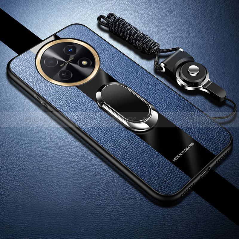 Silikon Hülle Handyhülle Gummi Schutzhülle Flexible Leder Tasche mit Magnetisch Fingerring Ständer S01 für Huawei Nova Y91