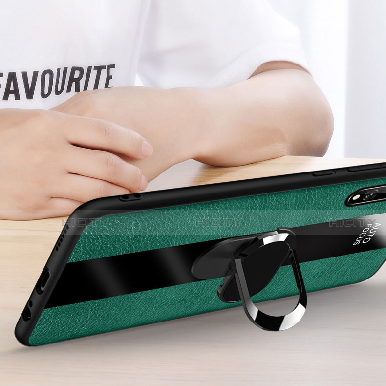 Silikon Hülle Handyhülle Gummi Schutzhülle Flexible Leder Tasche mit Magnetisch Fingerring Ständer S01 für Huawei Y8p