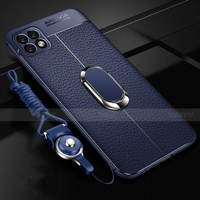 Silikon Hülle Handyhülle Gummi Schutzhülle Flexible Leder Tasche mit Magnetisch Fingerring Ständer S01 für Oppo A73 5G Blau