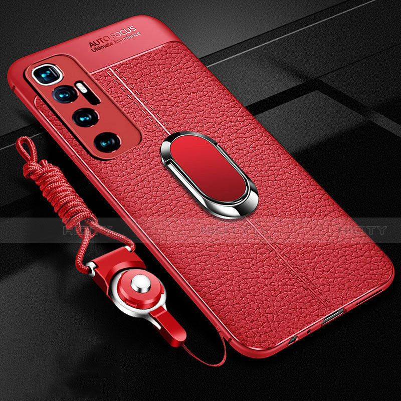 Silikon Hülle Handyhülle Gummi Schutzhülle Flexible Leder Tasche mit Magnetisch Fingerring Ständer S01 für Xiaomi Mi 10 Ultra groß