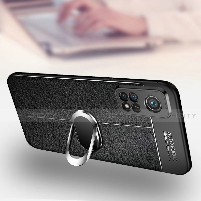Silikon Hülle Handyhülle Gummi Schutzhülle Flexible Leder Tasche mit Magnetisch Fingerring Ständer S01 für Xiaomi Mi 10T 5G groß