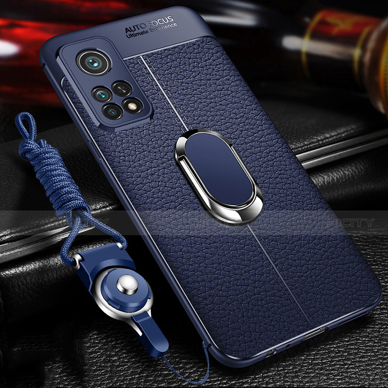 Silikon Hülle Handyhülle Gummi Schutzhülle Flexible Leder Tasche mit Magnetisch Fingerring Ständer S01 für Xiaomi Mi 10T Pro 5G