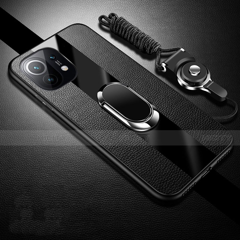 Silikon Hülle Handyhülle Gummi Schutzhülle Flexible Leder Tasche mit Magnetisch Fingerring Ständer S01 für Xiaomi Mi 11 5G