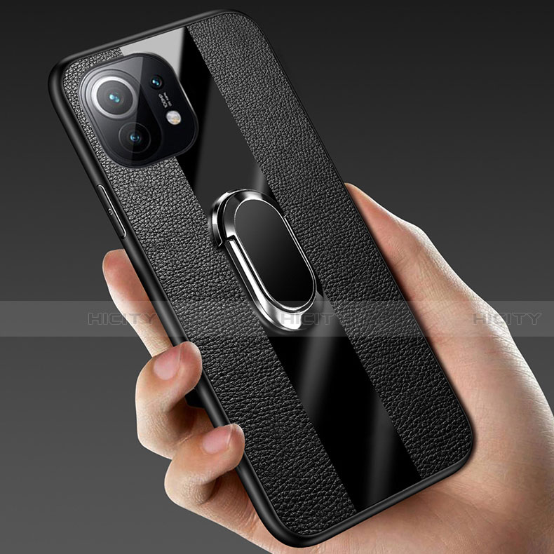 Silikon Hülle Handyhülle Gummi Schutzhülle Flexible Leder Tasche mit Magnetisch Fingerring Ständer S01 für Xiaomi Mi 11 Lite 4G